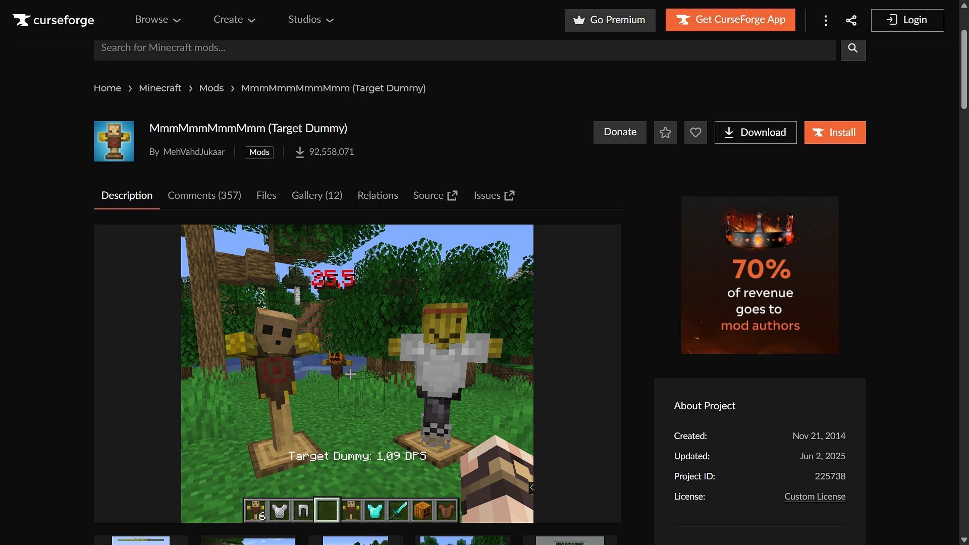 Target Dummy mod can be downloaded from the CurseForge website (Image via CurseForge/@MehVahdJukaar)